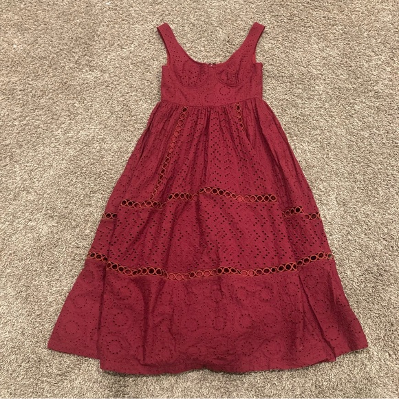 ASOS Maroon Eyelet full length Size 10 elegant formal Dress Lined Zip Closure - Picture 2 of 14